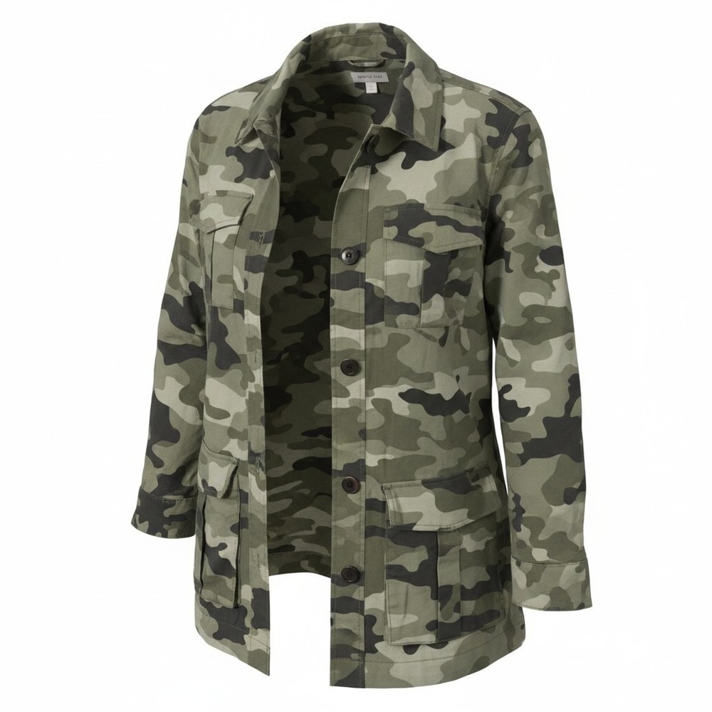 Nili Lotan Utility Jacket Women 2X Green Camo Button Front Cotton Blend military